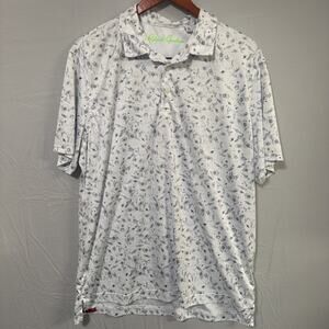 Robert Graham Polo Shirt XL White Galaxy Skull Golf Clubs Classic Fit